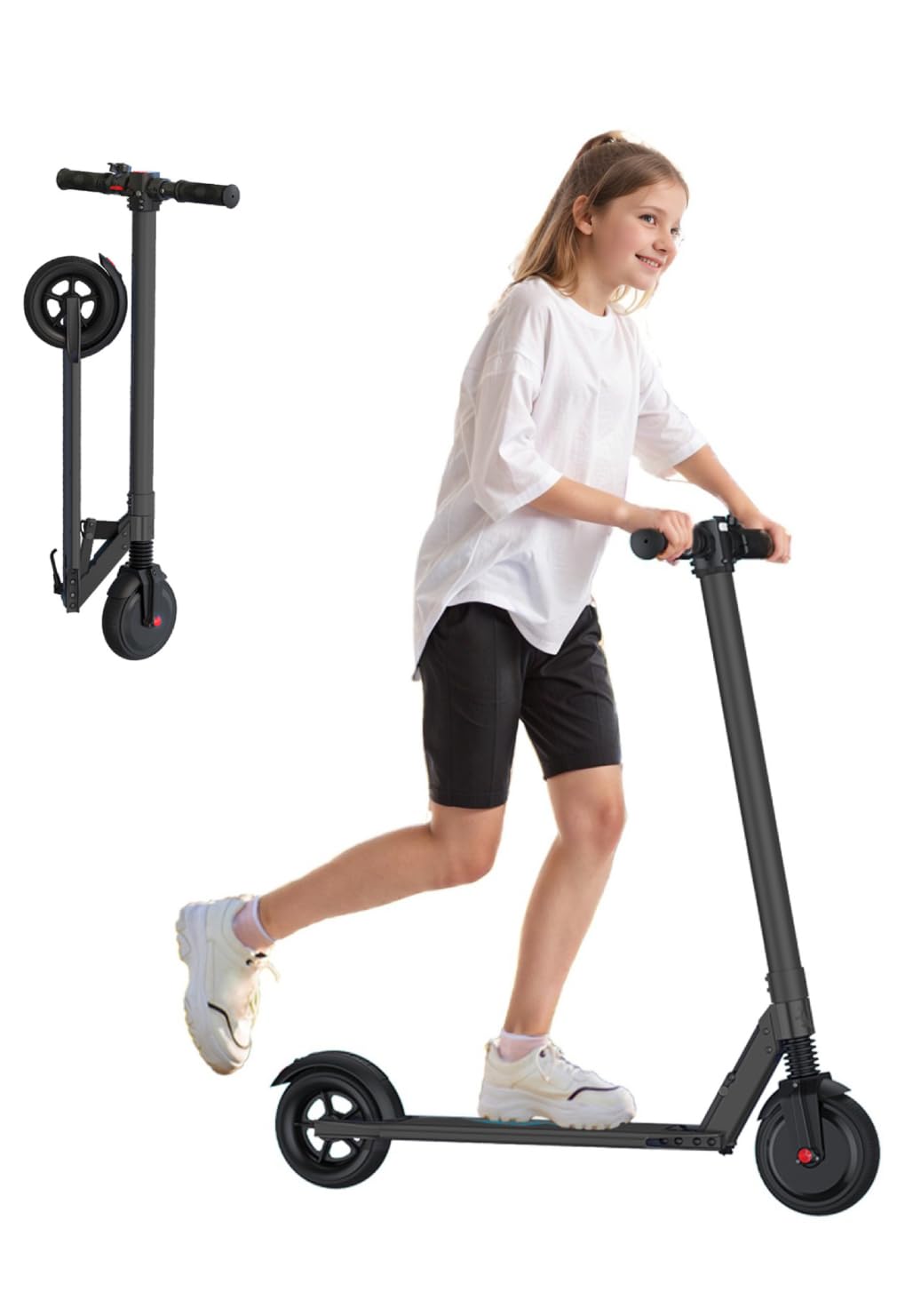 Caroma Electric Scooter 250W Motor, Up to 15.5 Miles Range & 15 MPH Speed, Foldable Electric Scooters for Aduls & Kids, Commuting E Scooter for Adults with Braking System, Bright Black
