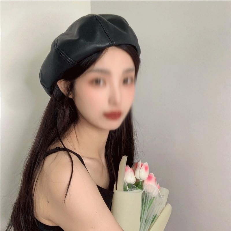 PU Leather Street Photography Beret Women's Retro Outdoor Warm Hat
