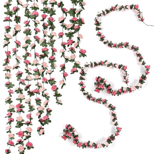2Pcs Floral Garland, Pink Flower Decoration, Artificial Flower Garland, 7.87ft Long, Perfect for Wedding, Wall, Bedroom, and Outdoor Garden Decor