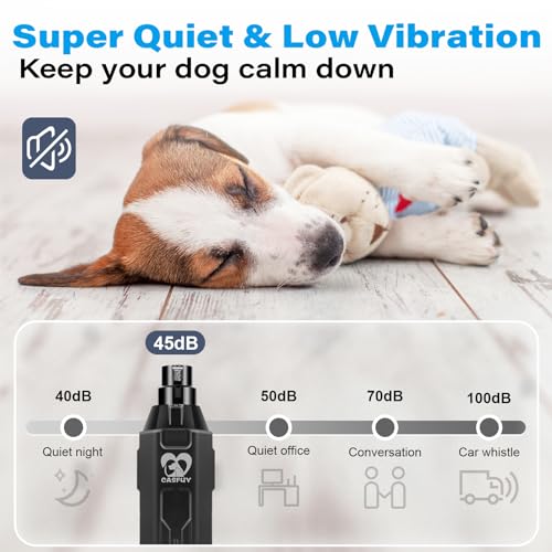 Image of Casfuy 6-Speed Dog Nail Grinder - Newest Enhanced Pet Nail Grinder Super Quiet Electric Dog Nail Trimmer Rechargeable Painless Paws Grooming & Smoothing Tool for Large Medium Small Dogs (Grey)
