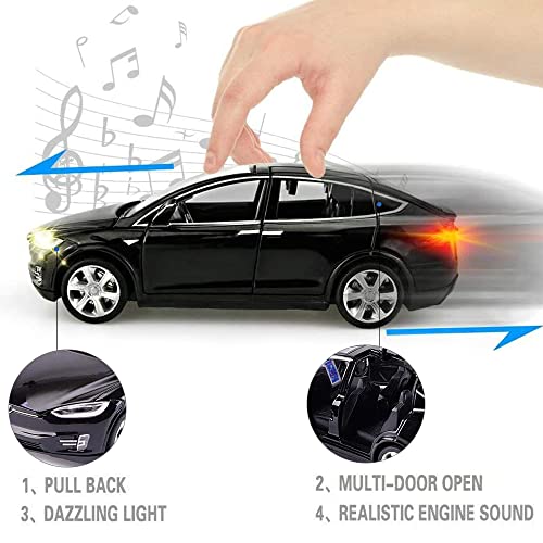 Diecast Car Toy Compatible For Tesla Model X, 1:32 Scale Alloy Model X Toy Car Pull Back Vehicles Door Opening With Sound And Light, Mini Model X90 Collectible Model Car Toy For Toddlers Kids Gift #TOP1