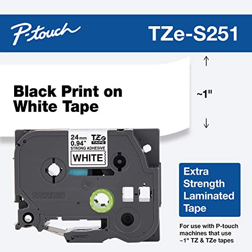 Brother Genuine P-touch TZE-S251 Tape, 1" (0.94") Wide Extra-Strength Adhesive Laminated Tape, Black
