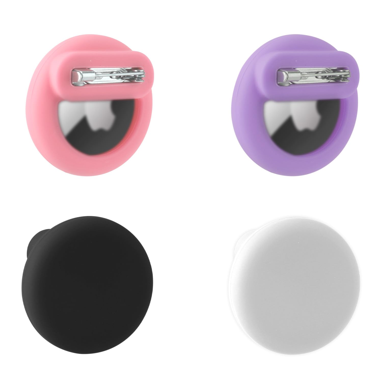 4pcs GPS Tracker Case for AirTag, Silicone Anti-Lost Device Holder for Air tag with Invisible Pin Hidden Protective Case for Kids (Black, White, Light Purple, Light Pink)