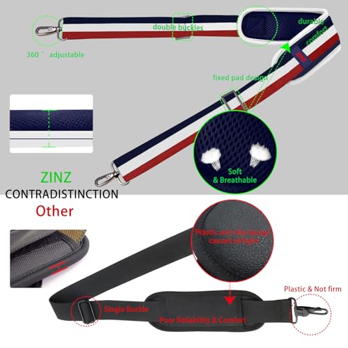 Image of ZINZ 79 inch Shoulder Strap, Extra-thick Fixed Cushion Pad and Dual Clasps Universal Replacement Strap with Metal Swivel Hooks for Laptop Bags, Luggage Bags, Camera, Crossbody(Stripes-BuWRd)