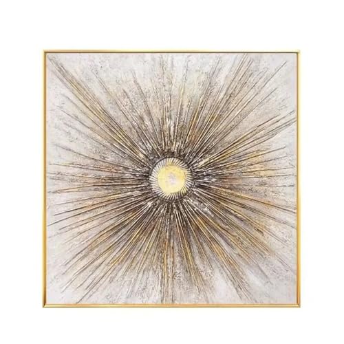 Peinture à l'huile abstraite texturée cercle doré pour salon 55x55 cm sans cadre TONGYINLI