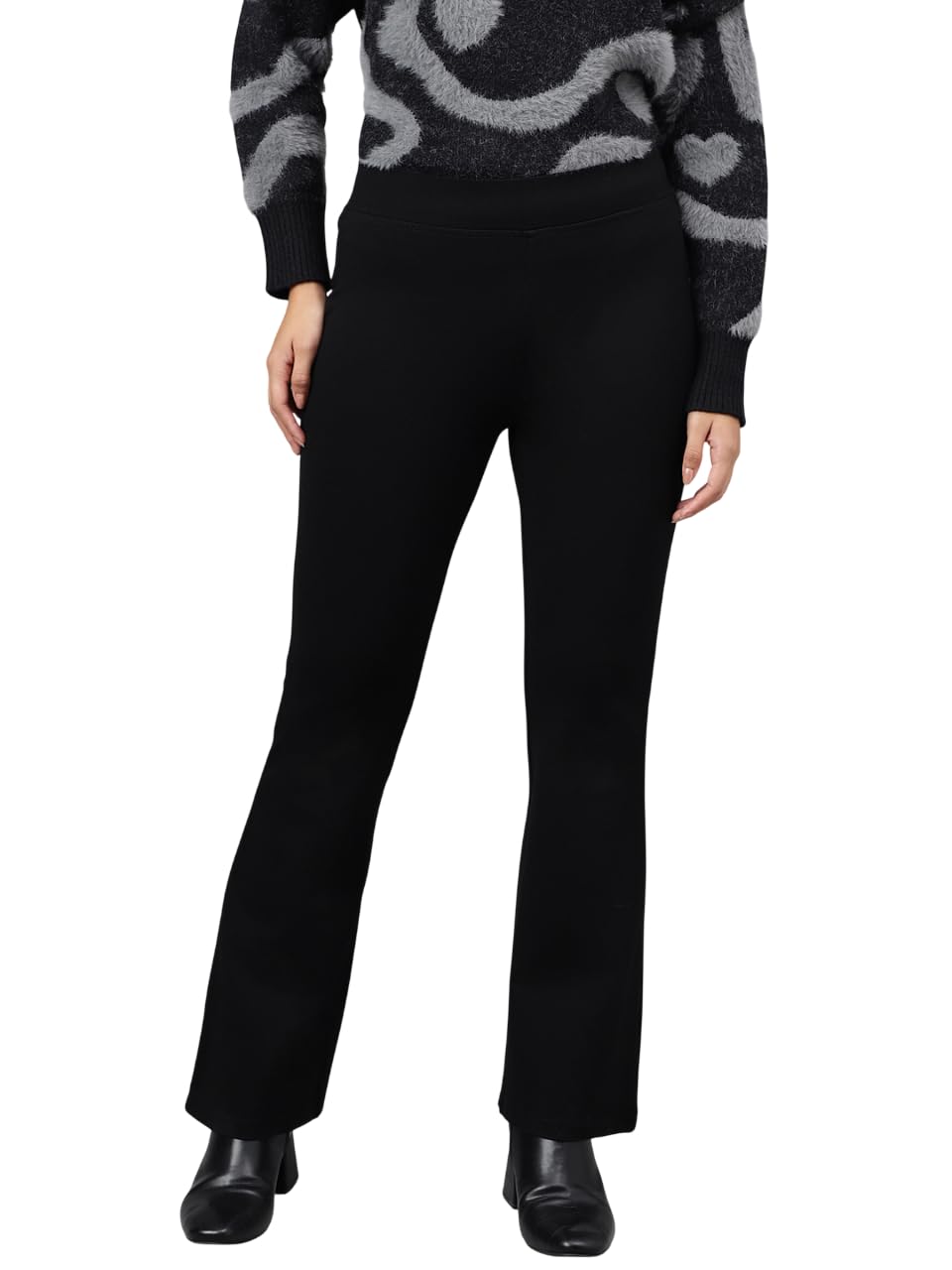 xpose Women Black Comfort Flared High-Rise Trousers-picture-3