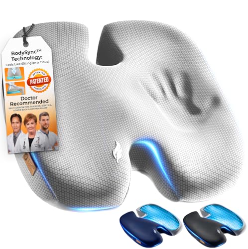 TOP COMFORT Seat Cushion with Gel & Memory Foam, Grey