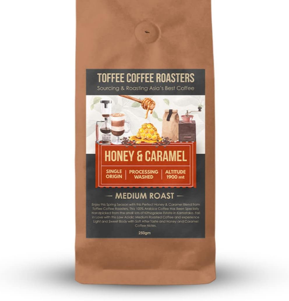 Toffee Coffee Roasters | Honey & Caramel Coffee | As Seen On Shark Tank | 100% Arabica | Medium Roast Grounded Coffee | Coffee Notes: Honey and Caramel | (Pour Over, 500 Gram)