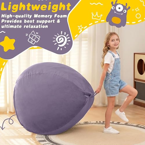Image of HABUTWAY 2FT Bean Bag Chair, 2' Beanbags Small Bean Bag Chairs with Filling, Teardrop Bean Bag Chair Luxurious Velvet Ultra Soft Fur with Removable Cover (Purple)