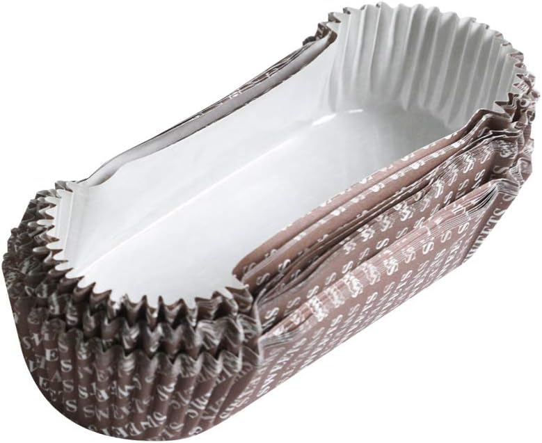 Disposable Oval Eclair Liners Loaf Liners Bread Wrapper Loaf Pan Cupcake Liners Oilproof Paper Baking Cups (Brown 100pcs)