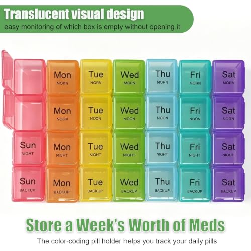 Image of Pill Organizer 4 Times a Day - Pill Box 7 Day, Large Weekly Medicine Pill Case for Travel with Removable Individual Containers, Pill Cases to Hold Daily Vitamins and Supplements(Black Colorful)