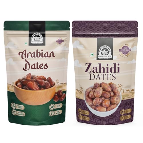 Image of Wonderland Foods 500g (250g X 2) Premium Dates Combo of Arabian Dates & Zahidi Date Combo | Healthy & Nutritious Soft Khajoor, Khajur Rich In Iron, Fibre & Vitamins