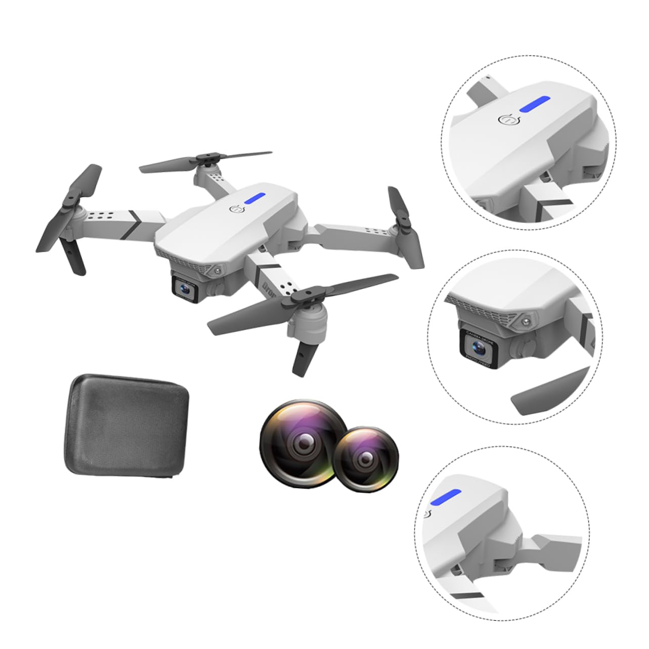 Dron Rc E525 Plegable Doble Cámara y Cuadricóptero 4k | Blanco, Plástico Ligero, Vuelo Estable y Portátil, Batería 3.7v 1800mah Lipo, 3 Pilas Aa