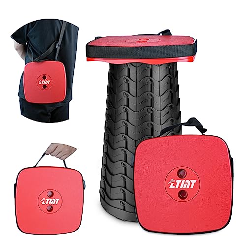 Image of Upgraded Square Folding Stool, Max Load Capacity 485lbs, Portable Collapsible Seat, Telescoping Foldable Stool for Camping,Fishing,Hiking,Travel, Red