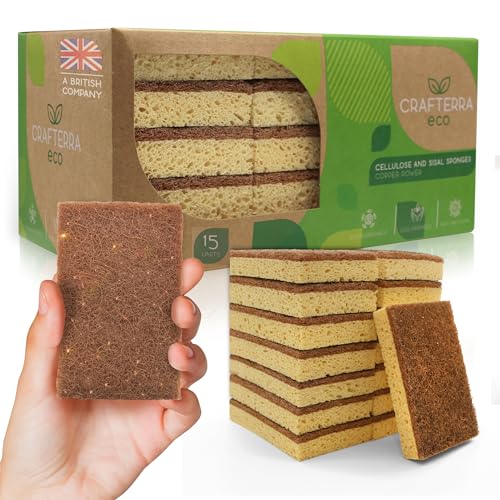 Washing up Biodegradable Dish & bathroom eco cleaning sponges. New, Sustainable natural Cellulose & Copper Infused Antibacterial Sisal Sponge. Vegan Scrubbers scourers dishes Kitchen Accessories. 15PC Washing up Biodegradable Dish & bathroom eco cleaning sponges. New, Sustainable natural Cellulose & Copper Infused Antibacterial Sisal Sponge. Vegan Scrubbers scourers dishes Kitchen Accessories. 15PC