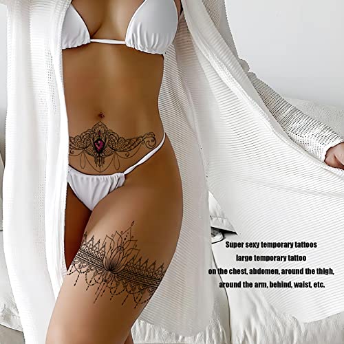 Roarhowl Lace Tattoos, Large Sexy Temporary Tattoo Set, Temporary Tattoos For Women, Belly Back Waist Thigh Body Art Fake Tattoos (Set 3) #TOP3