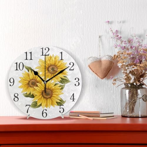Horloge murale ronde tournesol fleurie décorative de salon