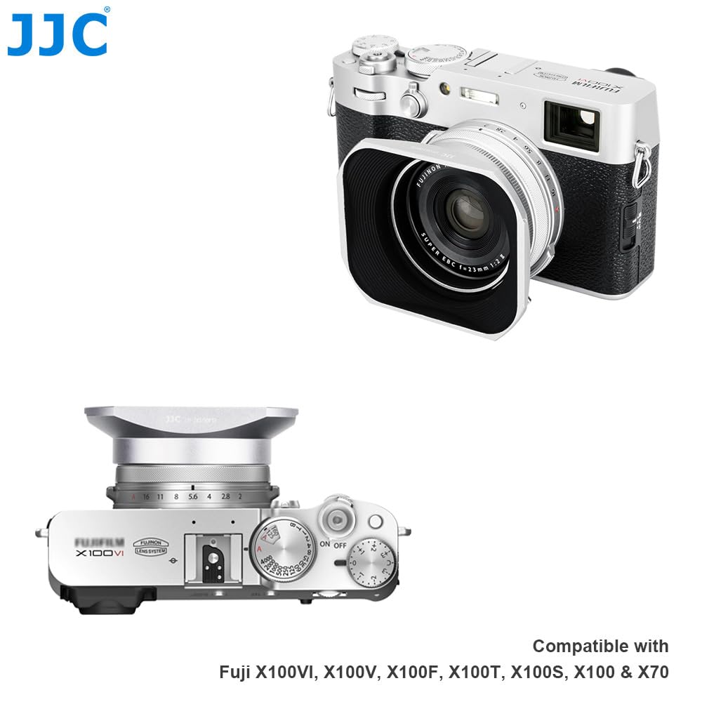 JJC Paraluce per Fujifilm Finepix X100VI, X100V, X100F, X100S, X100T, X100, X70 con Copriobiettivo, Sostituisce Fuji LH-X100 (Argento)