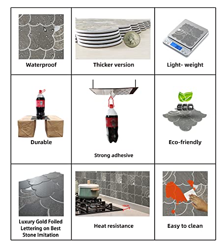 Colamo Luxury Peel And Stick Backsplash,Mix Metal Silver Faux Stone Adhesive Tile,Stick On Arabesque Geometric Water Jet Design,Accent Wall Mosaic Tile For Kitchen,Bathroom(Sample,Light Black Marble) #TOP5