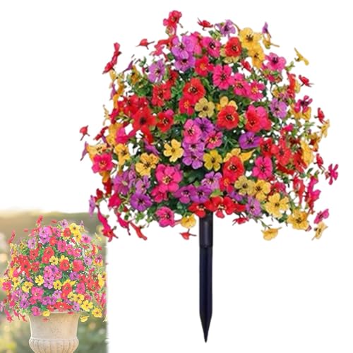 Jurcudy Artificial Petunias with Ground Stake - UV Resistant & Waterproof Faux Flowers for Outdoor Indoor Garden Yard Planter Porch & Home Decor (1pcs)