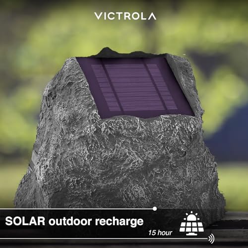 Victrola The Solar Rock Speakers Pair, 14 Hours PlayTime, IPX4 Rechargeable Solar Outdoor Bluetooth Speakers for Garden, Patio, Built for All Seasons, Wireless Music Streaming, Charcoal by Victrola - Image 2