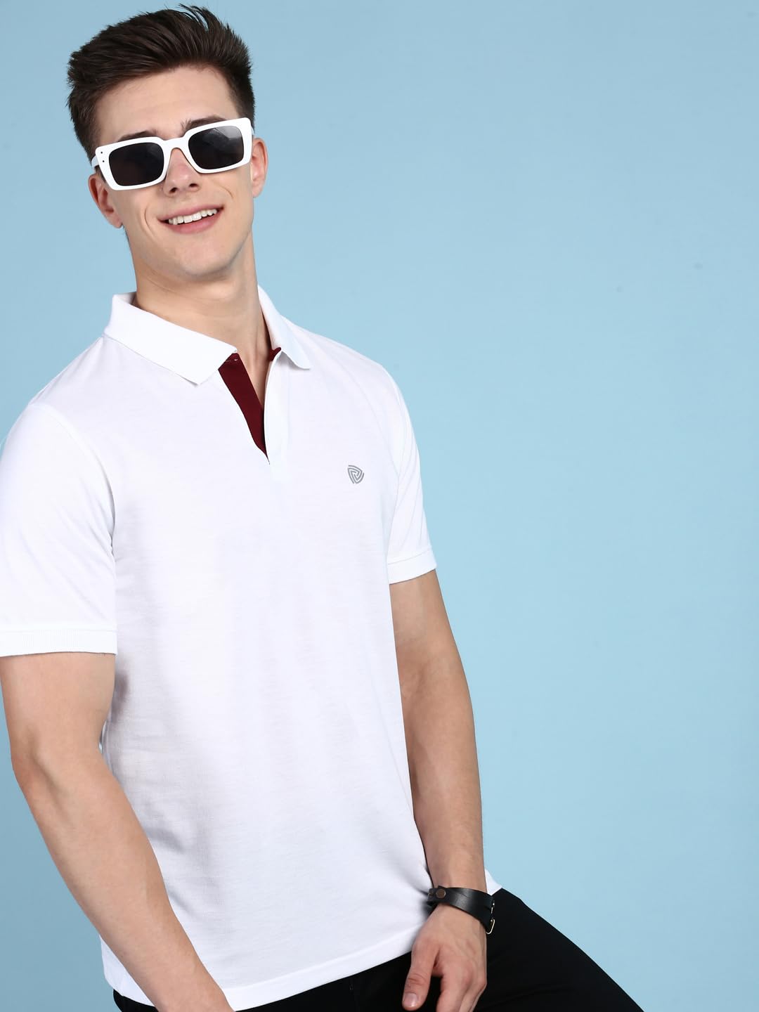 Lux Cozi Men's Pack of 1 White Regular Fit Polo Neck Half Sleeve Solid Casual T-Shirt (Size : Medium)_COZI_2121_WH_M_1PC - Image 6 thumbnail