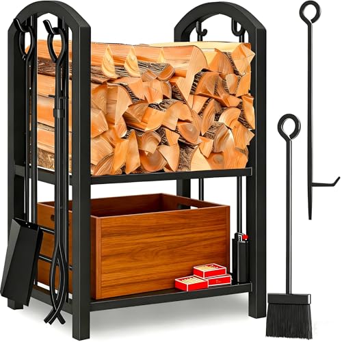 Amagabeli Kaminholzregal Innen Brennholzregal mit 4 Kaminwerkzeug...