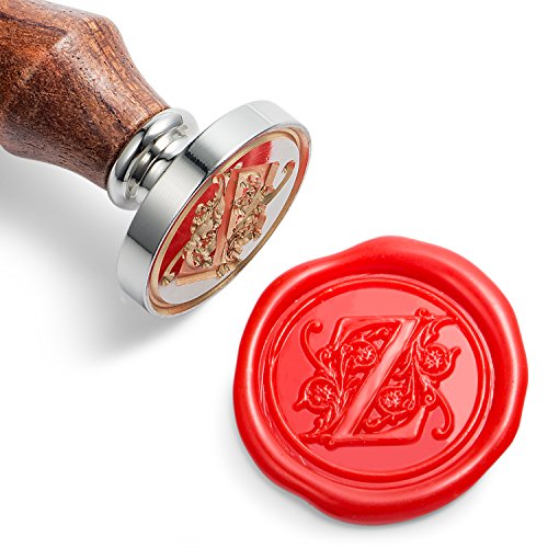 Mceal Tampon de cire - Tête en laiton argenté avec poignée en bois - Série A à Z - Lettre Z