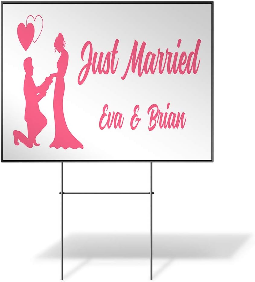 Custom Personalized Yard Sign Just Married Wedding Newly Weds Name White One Side Print 18inx12in