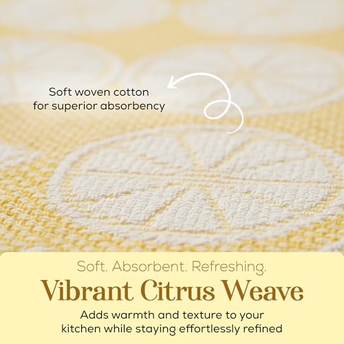 Image of Kitchen Towels Set of 4 Premium Hand Towels 18 x 28 Inch Large Tea Towels for Drying & Decor - Soft, Absorbent Cotton Yellow Ribbed and Lemon Citrus Weave Cute Hand Towels - Housewarming Gift