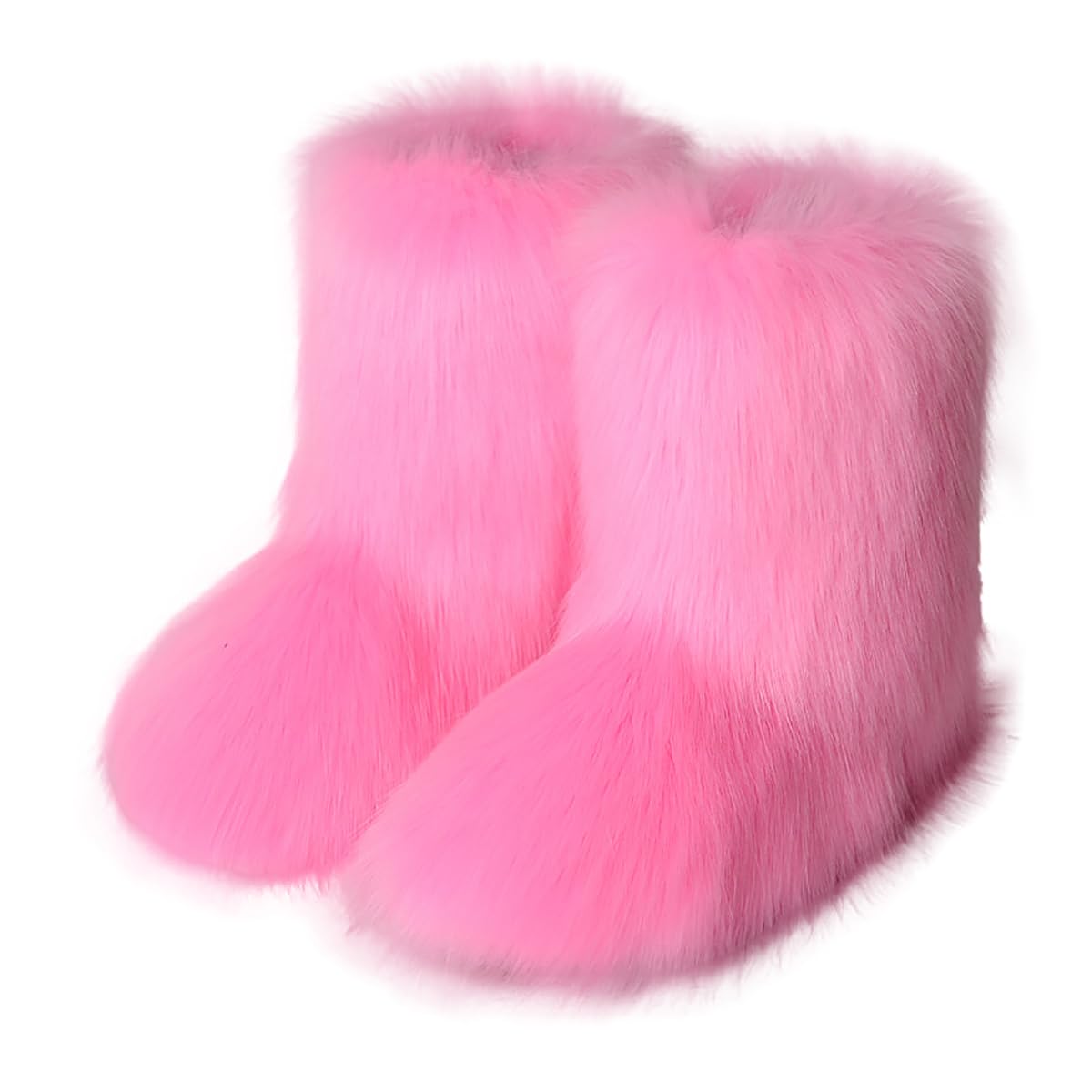 Eosxrp Furry Faux Fur Boots Women's Winter Shoes Woman Fluffy Warm Snow Boots Mid-Calf Comfortable Outdoor Flat
