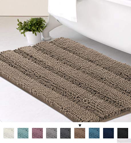 Bathroom Striped Rug Shag Shower Mat Chenille Plush Bath Mats with Water Absorbent