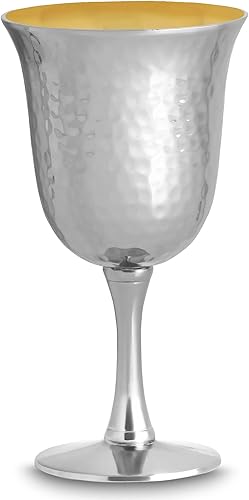 Zion Judaica - Taza de metal martillado para Kidush de Pascua de 6.5 onzas, copa de vino seder de latón con tallo de latón de 5.5 pulgadas de alto