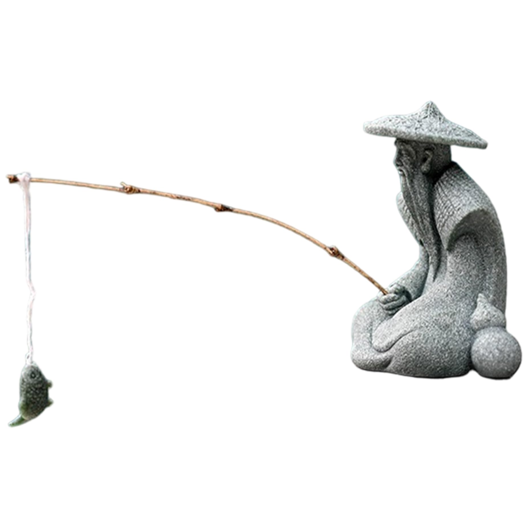 Hintyne Japanese Decor Japanese Decor, Vintage Resin Sitting Fishing Figurines for Aquarium, Bonsai, Zen Garden, Fish Tank, Micro-Landscape, Tabletop