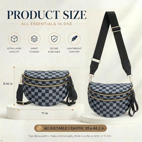 Image of Womens Crossbody Bag, Spacious Nylon Bum Bag Trendy Shoulder Purse with Adjustable Strap Zipped Travel Essentials