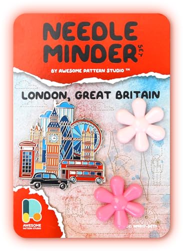 Image of Awesome Pattern Studio Needle Minder Set - London Magnetic Needle Minder + 2 Needle Threaders. Enamel Pin for Cross Stitch, Embroidery and Craft