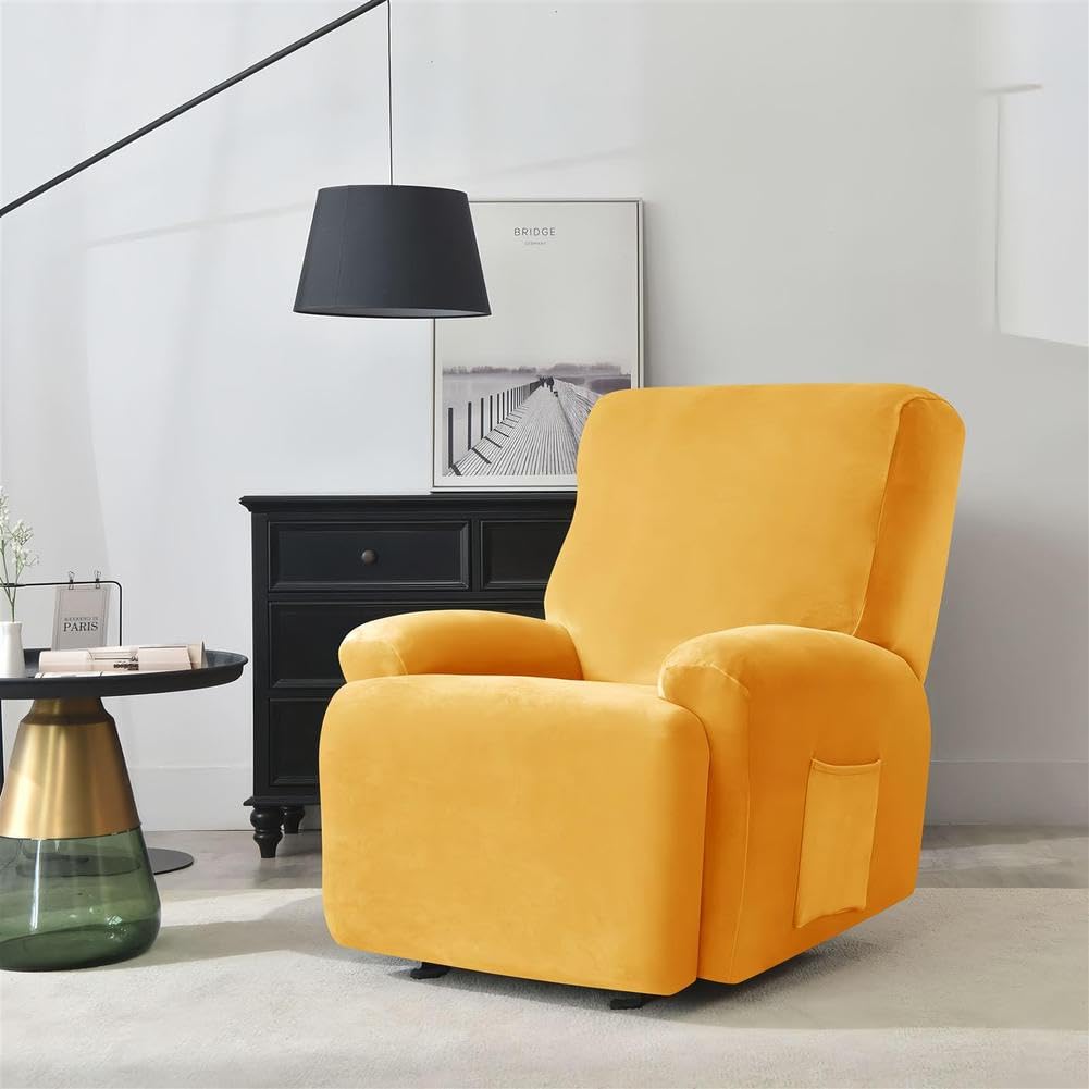 4 fundas de terciopelo elástico para sofá reclinable, funda suave para silla reclinable con respaldo antideslizante y bolsillos laterales, fundas lavables para sala de estar