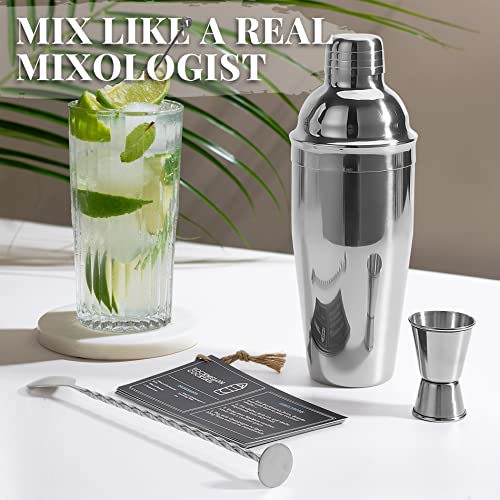 Premium Mixology Cocktail Shaker Set | 4 Piece Bar Tool Set, Silver Bar Set Cocktail Shaker Set for Drink Mixing - Includes Martini Shaker, Jigger, Bar Mixer Spoon + Free Cocktail Recipes | Gift Idea - Image 3