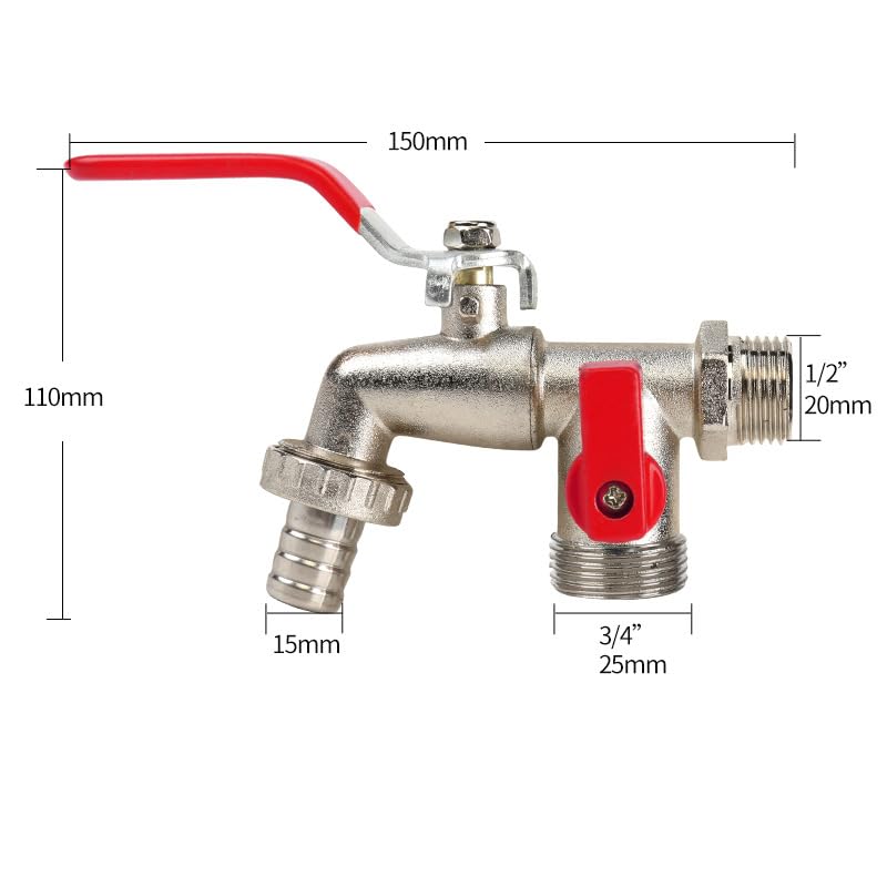 Rubinetto da giardino con valvola a sfera in ottone con doppio beccuccio universale, resistente al gelo, per esterni in giardino e patio