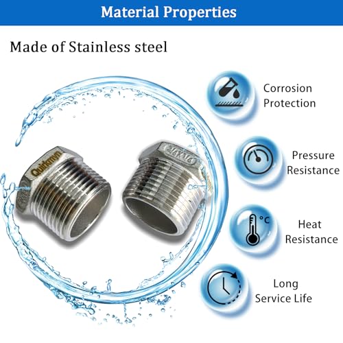 Image of 2 Pcs Stainless Steel Bushing 3 /4 inch Male to 1 /4 inch Female, 3 /4 inch to 1 /4 inch NPT Adapter Hex Reducing Pipe Adapter Fitting Stainless Steel Fitting Pipe Hose Tube Adapter Convert