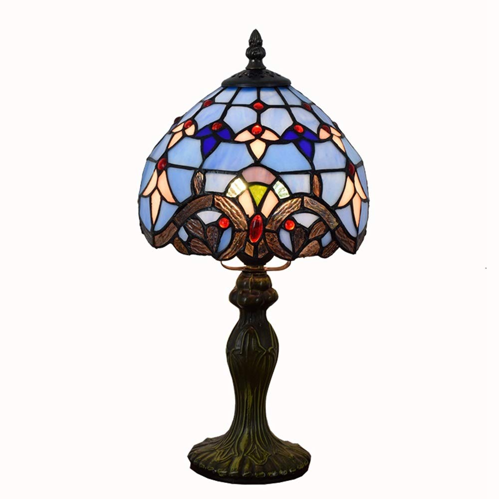 Aioneer Tiffany Style Table Lamp 20Cm Blue Baroque Mediterranean Sea Creative Tiffany Stained Glass Bartable Lamp Living Room Dining Room Bedroom Bedside Table Lamp