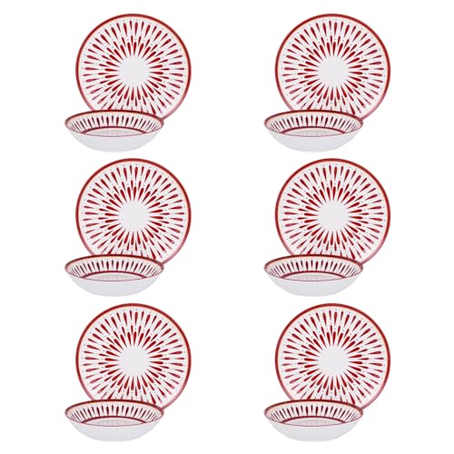 Service 12 assiettes en porcelaine Gelsira rouge
