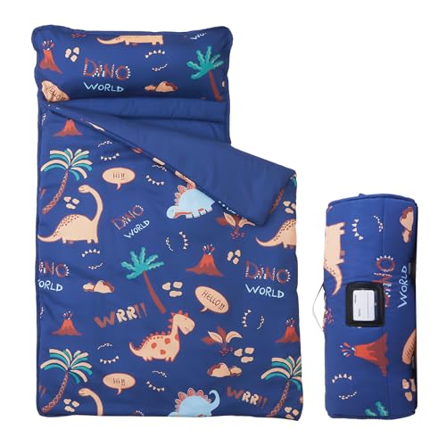 Image of MORAIS Toddler Nap Mat with Pillow and Blanket, 52 inch x 20 inch Lightweight and Soft Nap Mat for Preschool, Daycare, Travel Sleeping Bags