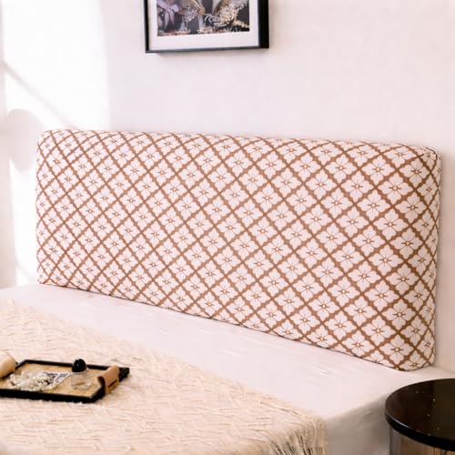 Image of HOMETHREADS 200 GSM Stretchable Jacquard Headboard Cover | Soft, Dust-Proof & Wrinkle-Resistant Bed Back Protector | Fits Leather, Wooden & Fabric Bedsides | for 3ft to 3.5ft | (Brown, 90x65Cm)