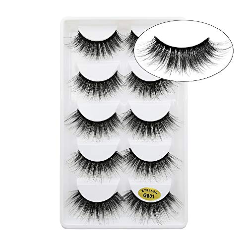 Lakkio 5 Pairs Pure Mink Hair Eyelashes 3D Eyelashes Extension Natural Dense False Eyelashes Handmade Lashes Set
