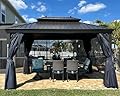 PURPLE LEAF 10' X 14' Permanent Hardtop Gazebo for Patio with Netting and Curtains Deck Backyard Heavy Duty Sunshade Metal Roof All Weather Outdoor Pavilion Canopy