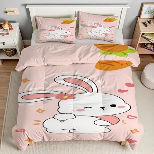 Housse de couette fermeture éclair 220x240 rose lapin pour lit double