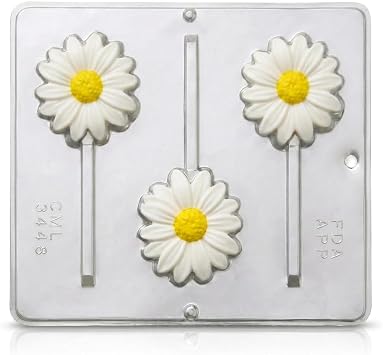 Daisy Flower Lollipop Chocolate Candy Mold 3448, 3 Cavities, Each Cavity 2 3/4" x 3" Inches
