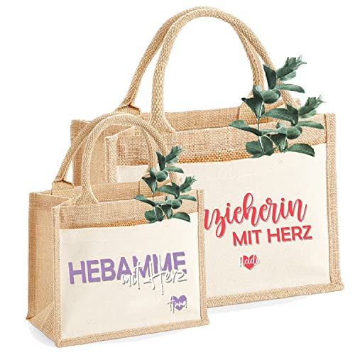 Jute-Tasche klein personalisiert Hebamme