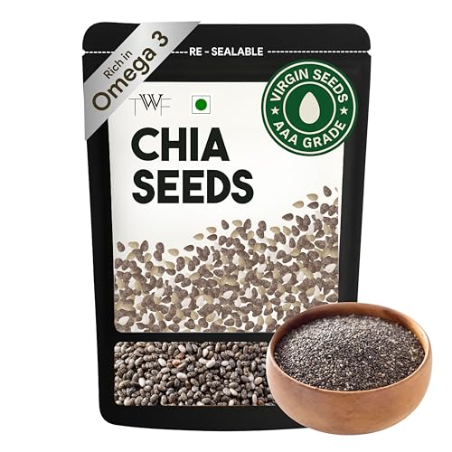 Image of TWF Chia Seeds | 500g | AAA Grade Seeds for Eating | Natural Hydrator for Summers | For Weight Loss | Non GMO | Rich In Protein & Dietary Fibre | 100% Clean | Gluten Free Seeds for Smoothies, Oatmeal, Salads & Baking | Resealable Pack | Diet Snack | Unroasted | Unsalted | Highest Natural Potency